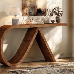 HL0366 Solid Wood Console Table, 57-inch Long Farmhouse Entryway Table for Living Room, Hallway, Entrance, Foyer, Behind Couch, Walnut Brown