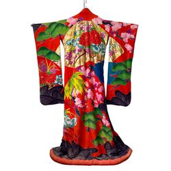 Yuzen Uchikake Kimono, Wedding Kimono, Japanese Kimono Robe With Padded Hem
