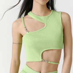 NWT The Ragged Priest Ribbed Lime Vest Tank Top with Hook Straps