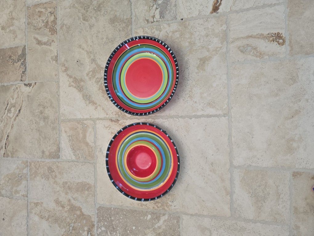 Gibson Elite Pueblo Springs Serving Bowl Chips And Dip Bowl 2 Bowls  Southwest Hacienda 13" Circumference 