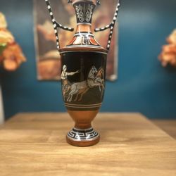 Rare Vintage Greek Copper Vase Hand Made + Painted in Greece 