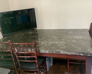 Large Faux Marble Dining Room Table and (4) Chairs