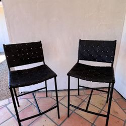 CB2 Black Leather Stools (2)