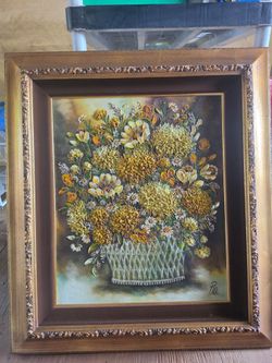 Original Still Life Floral Flowers Oil Painting Signed "PIA" – 30" x 36" Framed