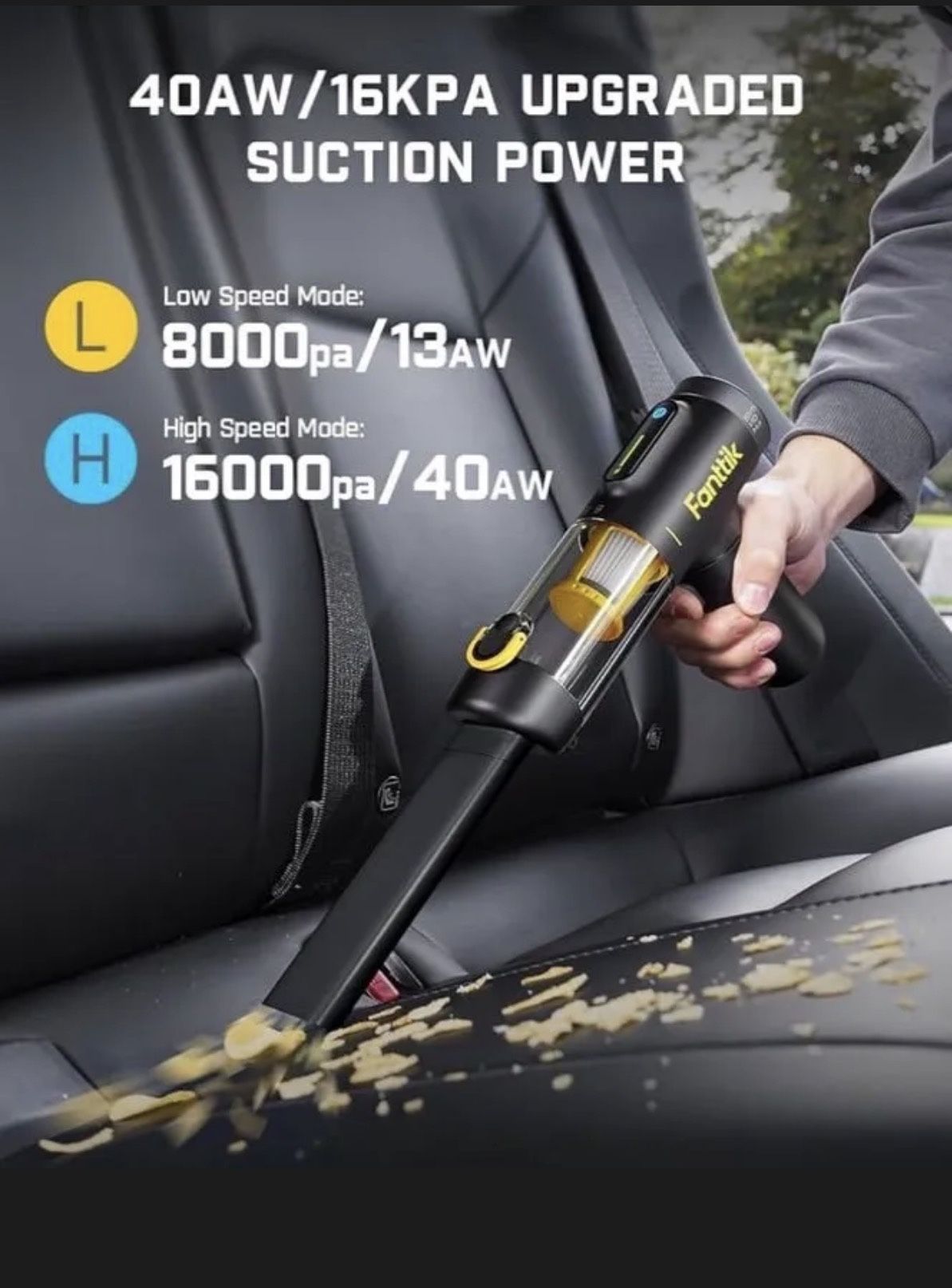 Fanttik Cordless Car Vacuum, 4 in 1 Handheld Air Duster, Color Smart LED Display, 16kPa Suction Power, Cordless Portable Mini Keyboard Vacuum for Car,