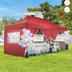 10'x20' Pop up Canopy with 6 Removable Sidewalls Outdoor Commercial Portable Canopy Tent EZ Pop up Canopy Wedding Tent Camping Gazebo Canopy Instant E