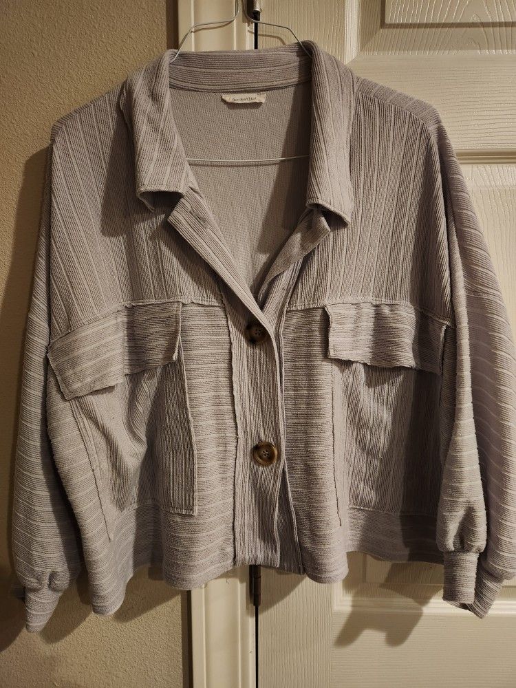 Womens Casual Gray Button Down Long Sleeve Top