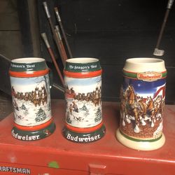 Budweiser Christmas holiday stein mugs