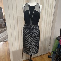 NOIR sachinbabi Khloe Black Silk Sheer Illusion Shift Dress 10 Ret $695