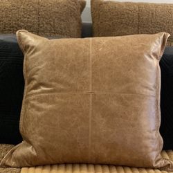 Large Genuine Leather & Down Throw Pillow 