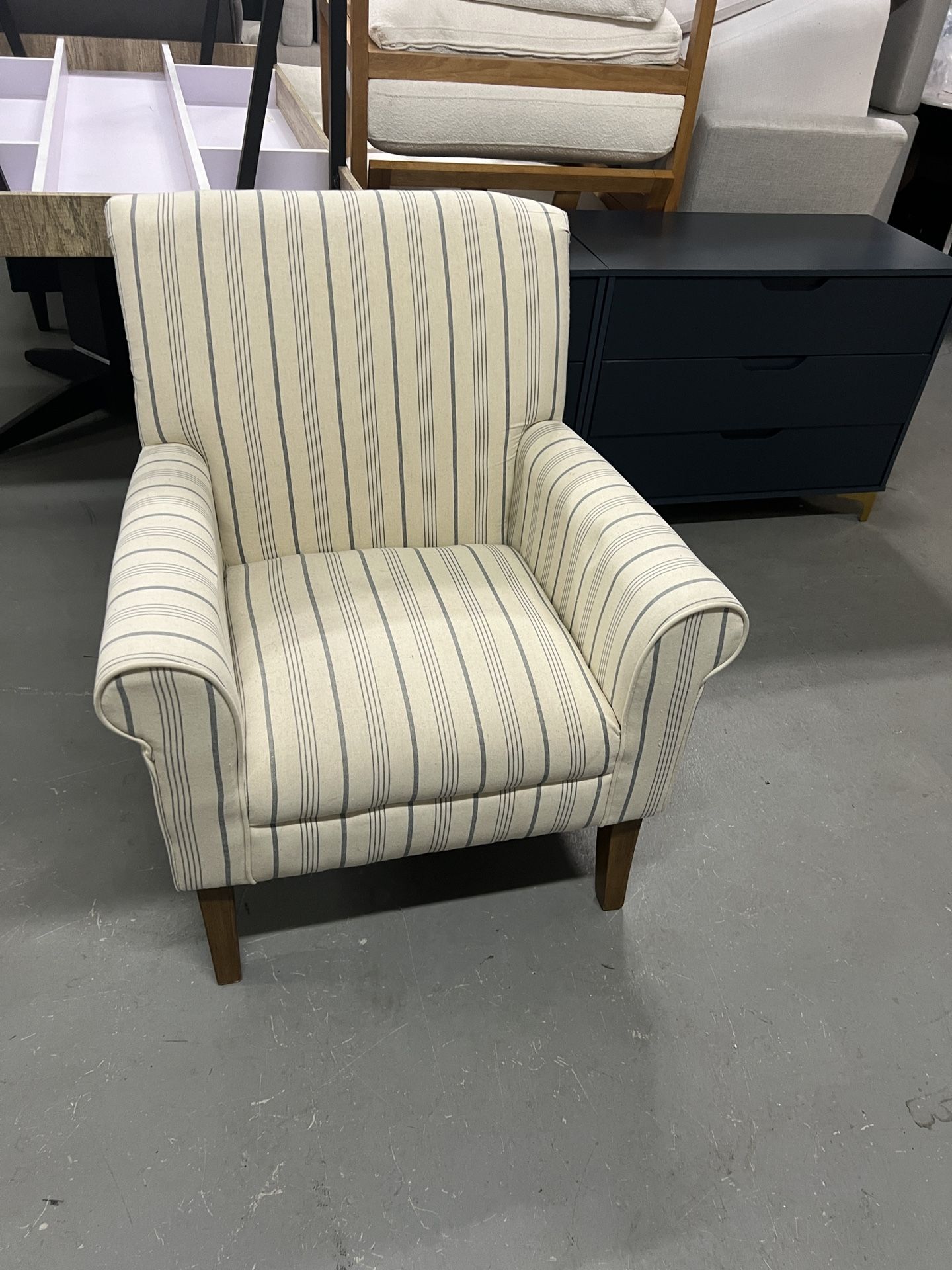 Roll Arm Chair For Sale White Blue Stripe Traditional