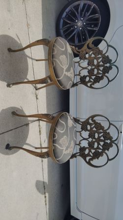 Kessler industries Pair of Ornate Metal Chairs with Upholstered Seats
