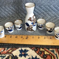 Vintage Japanese Glazed Ceramic Saki Set