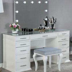 Brand New White Vanity + Stool 