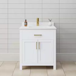 Beckett 30 in. W x 22 in. D x 35 in. H Single Sink Bathroom Vanity in White with White Cultured Marble Top