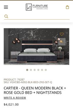 CARTIER - EASTERN KING MODERN BLACK + ROSE GOLD BED + NIGHTSTANDS And Chest