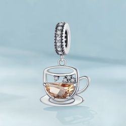 ☕️ New! Coffee Cup Charm Copper Cubic Zirconia w Gift Bag