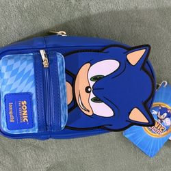 Sonic the Hedgehog AMC Loungefly Zipper Pouch Pencil Case Bag Blue NEW