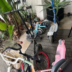 2 Electric Razor Scooters And 3 Kids Bikes