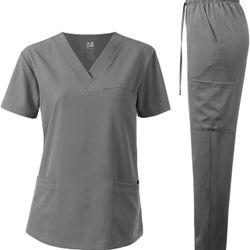 Dagacci Medical Uniform Unisex Women and Men’s V-Neck Super Stretch Scrub Set
