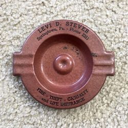 Vintage LEVI D. STEVER Insurance Advertising Metal Ashtray - Springtown PA - RARE!!