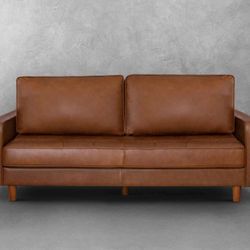 New In Box Holloway Mid Century Leather Couch And Oversized Chair 