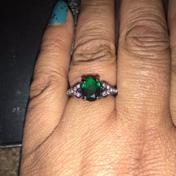 Tibetan silver cubic zirconia and green gem ring size 8