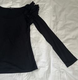 Black Top - Ruffle Sweater -Boston Proper Size S 