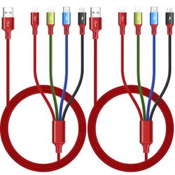 new Multi Charging Cable 3.5A, [2Pack 6Ft] 4 in 1 Multiple Charging Cord Braided Multi USB Cable Adapter with Lightning/Type C/Micro Ports for Cell Ph