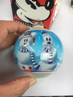 Vintage Disney Store Mickey & Friends Snowmen Christmas Ornament from 2001.
