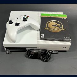 XBOX ONE S WHITE COSOLE WITH CONTROLLER AND MORTAL KOMBAT GAME 