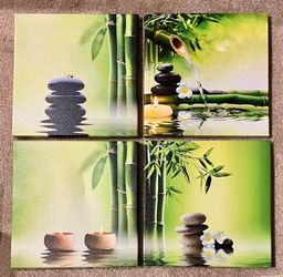 4 Panels of Stretched Contemporary Zen Canvas Prints, each one is 12” x 12”