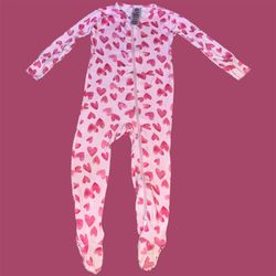 Gerber pink Heartfelt Buttery-Soft Snug Fit Footed Pajamas size 12 months, retail $25. Play condition for stains on back, & knees and top of feet bcs 