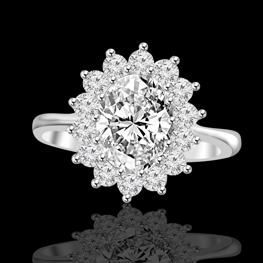 2.5 CT. Radiant Oval Halo Engagement Sterling Silver Ring Simulated Diamond - Diamond Veneer. 635R3229