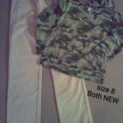 Boy Size 8 NEW Old Navy Khaki Pants & NEW Lightweight Polyester Camo Hoodie Top