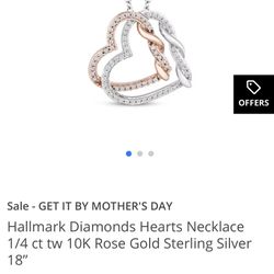 Hallmark Diamonds Hearts Necklace 1/4 ct tw 10K Rose Gold Sterling Silver 18”