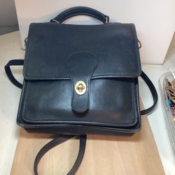 Vintage Coach Black  Leather Station Crossbody  Bag With Coach Tag 1980s