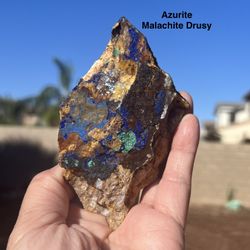 Azurite Deep Blue Drusy Crystals & Malachite Stone from Morocco 148g