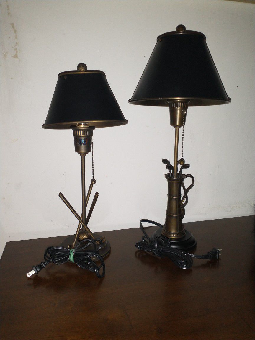 Vintage Bronze Golf Bag Table Lamp W/Metal Shade