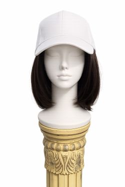 Brand new White baseball cap with attached wig