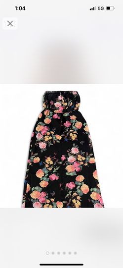 Forever 21 floral maxi dress, strapless features a black base with vibrant floral prints Size S
