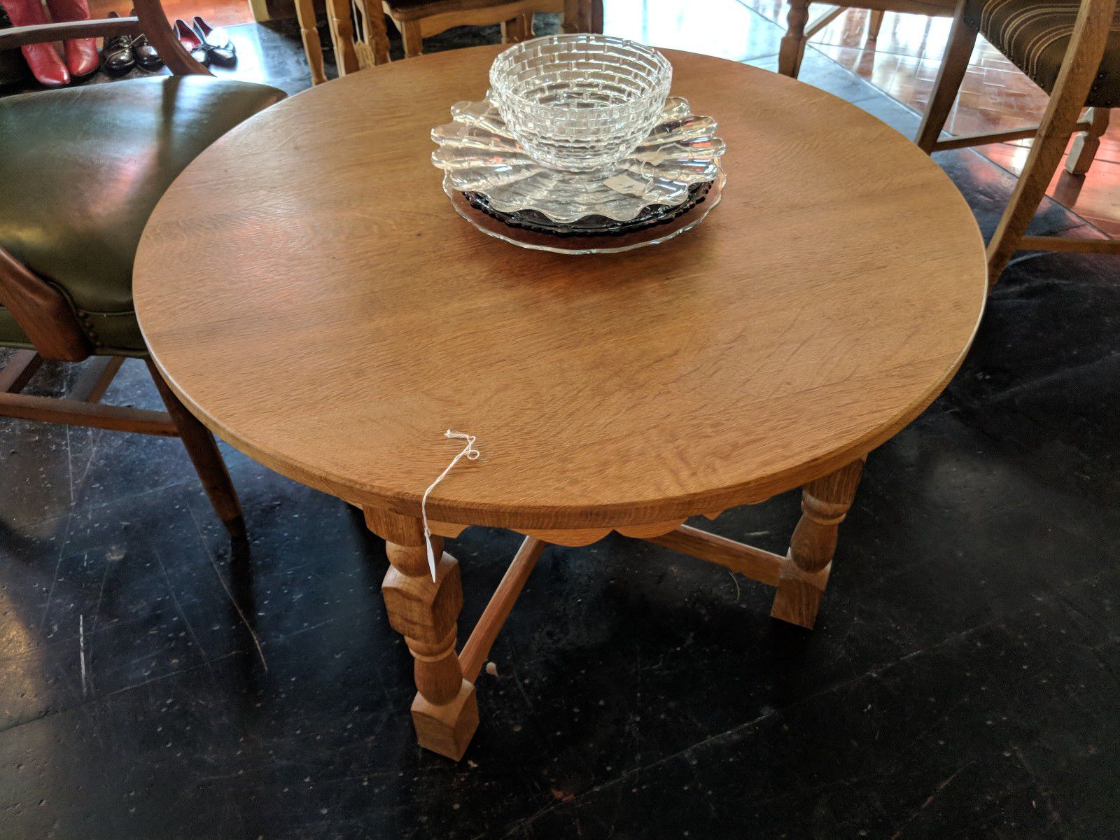Danish Solid Oak Coffee Table Round Antique