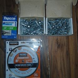 Inch And A Quarter By Inch And 3/4 Tapcon Screws Construction Anchors And One Ridgid 8 In Diamond Blade $70 For The Package