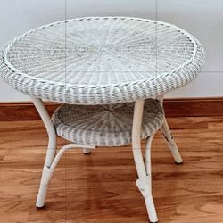  Wooden Wicker Side Tables 26" Dia