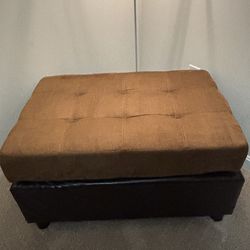 Brown Tufted Ottoman Bench with Wood Base