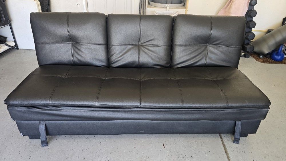 Black Faux Leather Futon