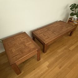 Vintage Wooden Coffee Table + Side Table Set
