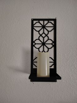 Pair Black Metal Wall Sconce with Candle Holder