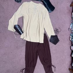 New Large Xl Men’s Renaissance Pirate Shirt Leather Accessories Pants Outfit Costume 
