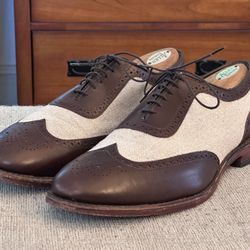 Allen Edmonds Wingtip Strawfut Brown Beige Leather Men’s Oxfords Dress Shoes Size 10.5 